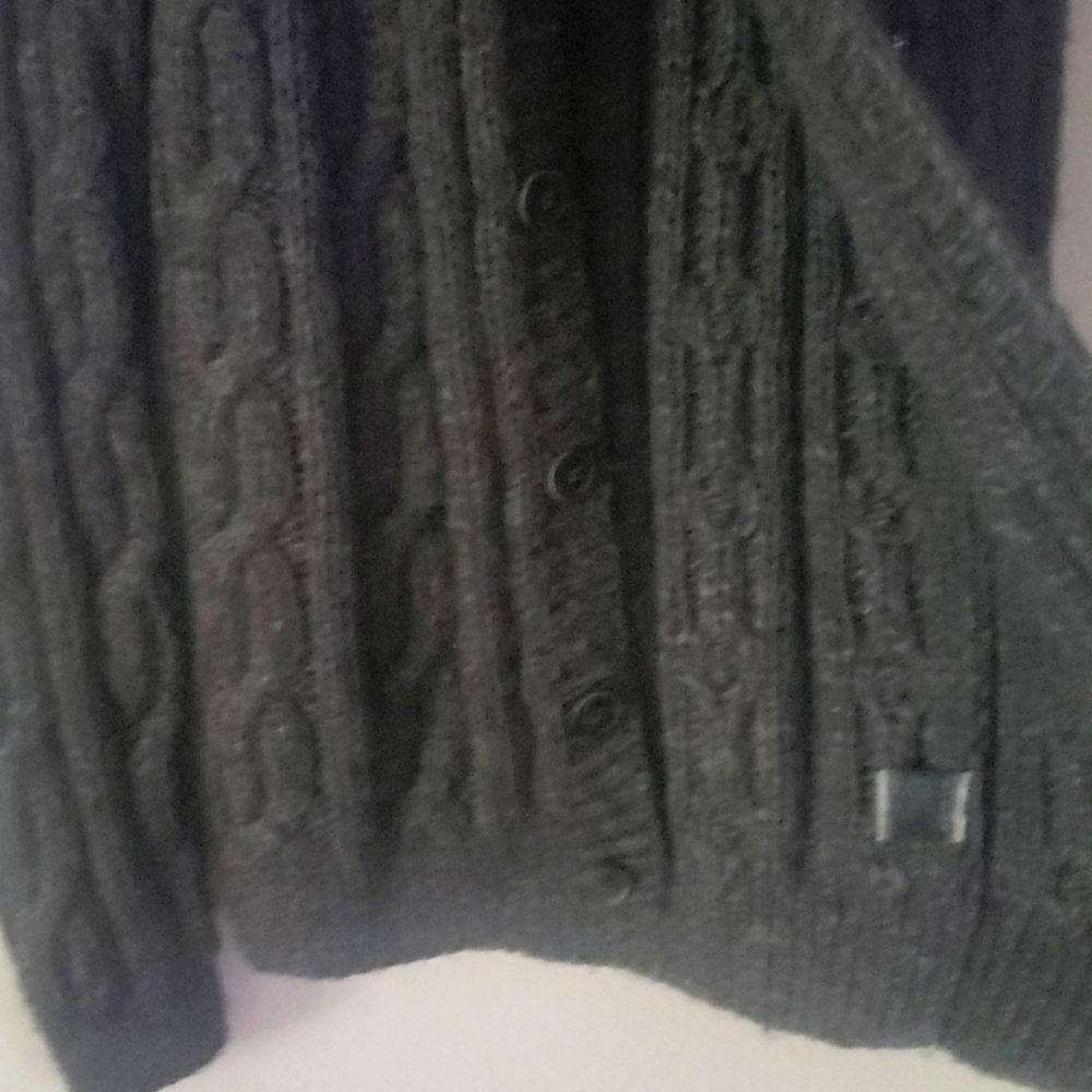 ALLSAINTS Spitalfields Hand Knit Wool Blend Sweater CharcoalGrey Black ButtonDwn - Picture 9 of 17
